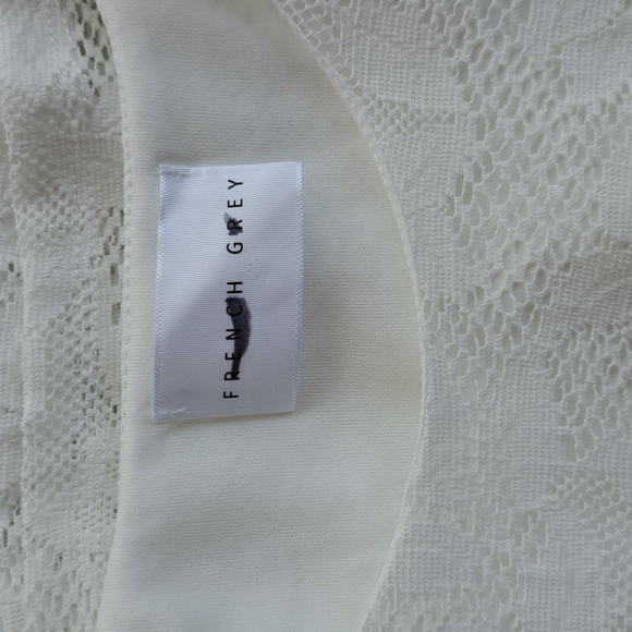 Nwot French Grey White Lace 3/4 Bell Sleeve Sheath Shift Dress L large casual - Picture 11 of 11